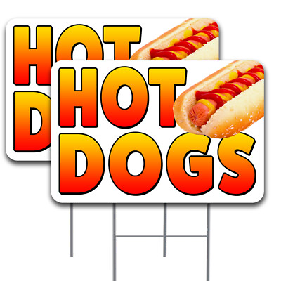 #ad HOT DOGS 2 Pack Double Sided Yard Signs 16quot; x 24quot; with Metal Stakes Made in Tex $24.99