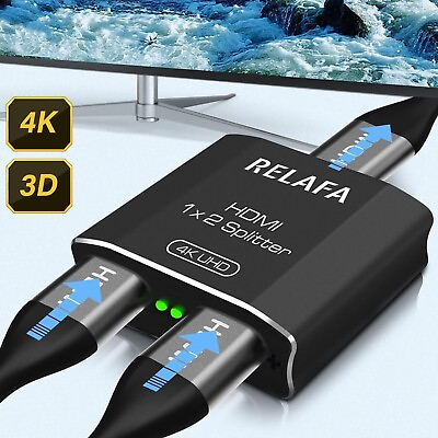 #ad HDMI Splitter 1 In 2 Out 4K UHD HD 1080P 2 Port Repeater Splitter Amplifier 1x2 $11.99