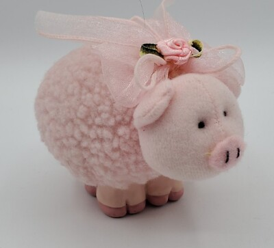 #ad Vintage Russ Berrie Polly Pig Plastic Feet Plush Pink $12.00