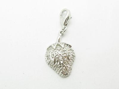 #ad 14kt White Gold Genuine Diamond Strawberry Charm Pave Pendant New Gift Idea $250.00