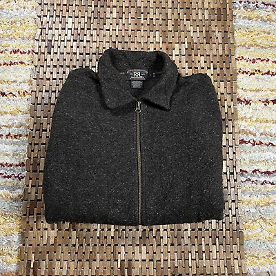 #ad RRL Ralph Lauren Double RL Black Wool Blend Full Zip Bomber Jacket Men’s Medium $179.95