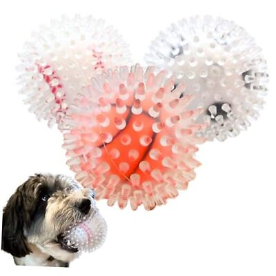 #ad 3.5quot; Squeaky Spiky Dog Balls 3 Pack Premium Durable Non Toxic Rubber Double $25.29