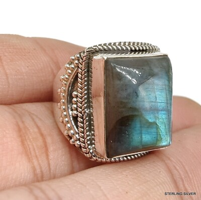 #ad Natural Labradorite 925 Solid Sterling Silver Men#x27;s Ring All Sizes Available $19.57
