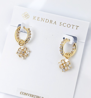 #ad New KENDRA SCOTT 160 White Crystal Dira Convertible Gold Drop Huggie Earrings $63.75