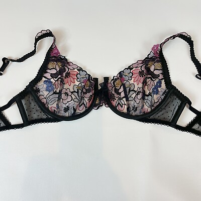 #ad NWOT For Love and Lemons Bra M Black Floral Embroidered Metallic $52.49