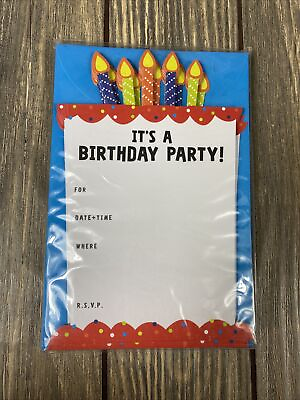 #ad American Greetings 12 Birthday Cake With Candles Invitations With Blue Envelopes $5.99