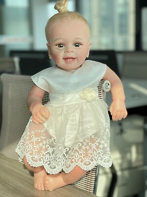 #ad 22 Inch Yannick bebê reborn Doll 3D Painted Skin Lifelike Newborn Girl Baby $74.99