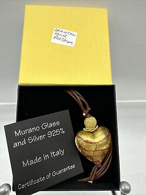 #ad Authentic Murano Glass Pe￼ndant With Cert. Heart Gold Ball Red Stripe M3 $22.00