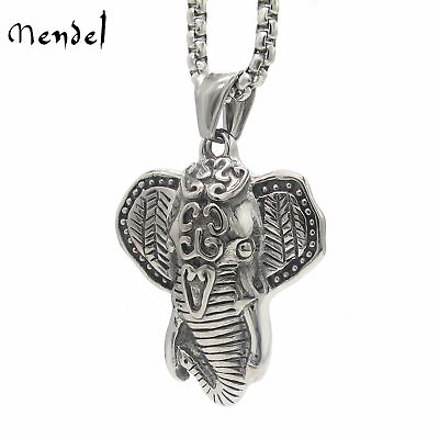 #ad MENDEL Stainless Steel Lucky Elephant Head Charm Necklace Pendant Jewelry Silver $11.99