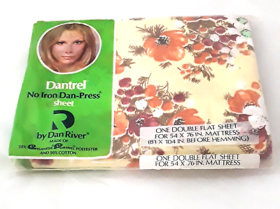 #ad DANTREL DAN RIVER Double Flat Sheet Beautiful Peach Floral Print USA Hem VTG $29.95