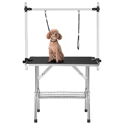 #ad 36quot; Dog Grooming Table Cat Drying Desktop Foldable Pet Station W Arms Mesh Tray $131.99