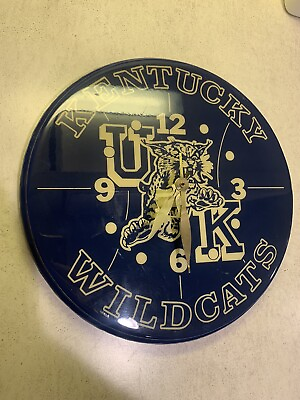 #ad Vintage Kentucky Wildcats Blue Round Wooden Wall Clock UK Mascot 12 Inches $35.00