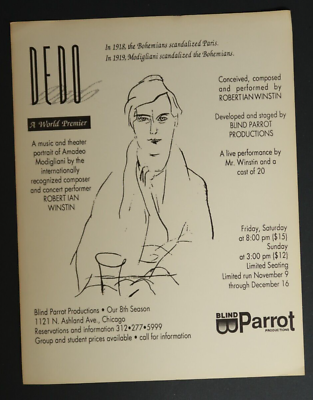 #ad DEDO A World Premier Vintage Paper Flyer Advert Blind Parrot Chicago Theater $18.47