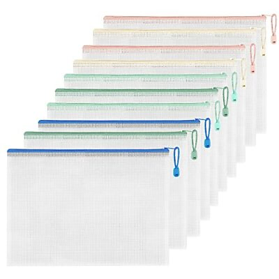 #ad 10pcs Mesh Zipper Pouch Bags A4 Waterproof Zipper Bags 5 Color Plastic Docume... $16.98