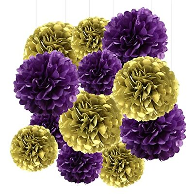 #ad Purple and Gold Tissue Paper Pom PomsHanging Paper Pompoms Flower Ball Weddin... $19.62