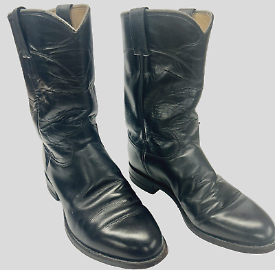 #ad JUSTIN Men Roper Boots Western Cowboy Size 7 EEE Black Leather 9quot; Shaft 3133 $31.00