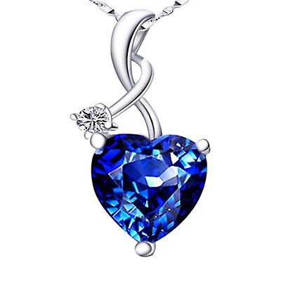 #ad 925 Sterling Silver Blue Sapphire Simulated Pendant Necklace Gift For Girl Her $42.71