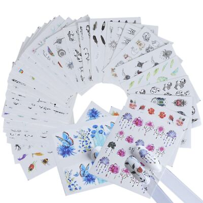 #ad Colorful Summer Water Transfer Stickers Floral Feather Nail Art Stickers 1set $17.34