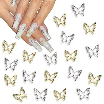 #ad 3D Alloy Butterfly Nail Art Charms120pcs Golden Silver Butterfly Charms $10.79