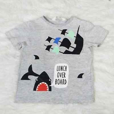 #ad Hamp;M Gray Pirate Ships amp; Shark Short Sleeve Graphic Tee Toddler 2 4 years $5.00