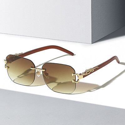 #ad Oversized Pilot Sunglasses Mens Women Fashion Retro Rimless Hip Hop Sun Glasses $9.49