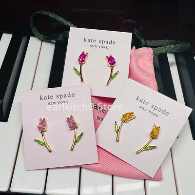 #ad NWT Kate ks Spade Tulip Flower Cubic Zirconia Stud Earrings w Dust Bag 3 Colors $17.99