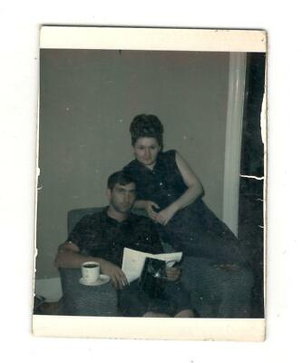 #ad Vintage Photo Mom amp; Dad Couple Pose Cup Of Coffee 1960#x27;s R22 $5.00