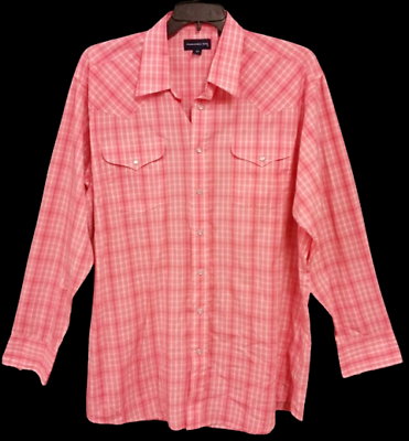 #ad Panhandle slim pink plaid front pockets long sleeve snap button down top 17.5 37 $14.99