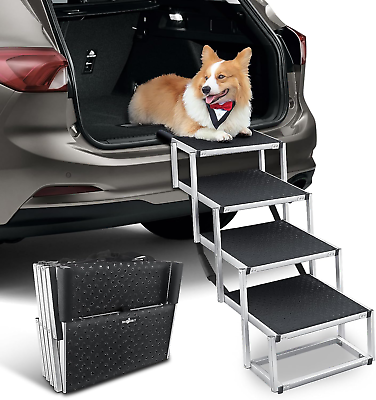 #ad Extra Wide Dog Car Ramp for Large Dogs Foldable Aluminum Dog Steps with Non Sli $146.99