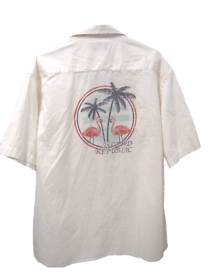#ad Island Republic Mens Hawaiian Shirt 2XL Back Graphic White Cotton Flamingos S S $18.02