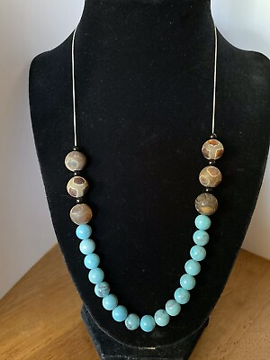 #ad Howlite and Leopard Agate Bead Necklace For Women $12.00