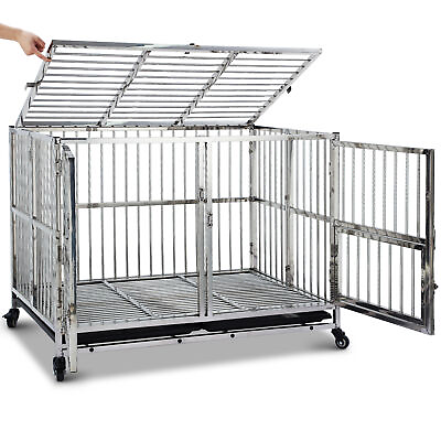 #ad 48quot; Heavy Duty Dog Crate Cage Double Door Small Door Design Removable Tray New $330.27