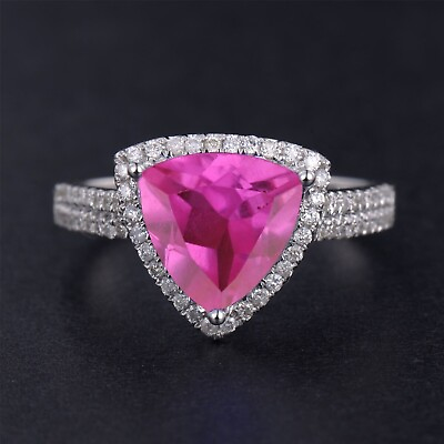 #ad 2.00Ct Natural Pink Tourmaline amp; IGI Certified Diamond Ring In 14KT White Gold $449.00