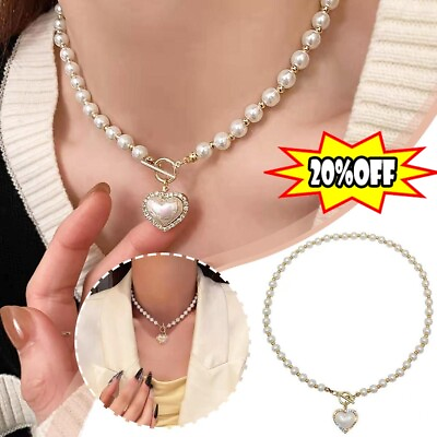 #ad #ad Heart Trend Women Girls Jewelry Korean Necklace Pendant Chain Choker Pearl $1.53