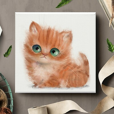 #ad Framed Canvas Wall Art Painting Print Cute Baby Animal Fluffy Orange Cat ANML148 $29.99