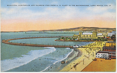 #ad USA 1930 40 superb mint col pc Municipal Auditorium and Rainbow Pier LONG BEACH $1.99