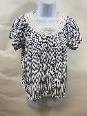 #ad Style amp; Co Womens Petite Windswept Lines Crochet Neck Top Cotton Blend NWT $14.99