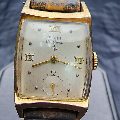 #ad Vintage Elgin 672 Deluxe Gold Tone 17J Hand Wind Men#x27;s Wrist Watch Running $76.46