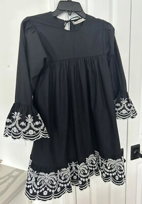 #ad Zara Dress Small Sleeve Detail Black White Embroidery LBD Cute Basic Shift Dress $16.88