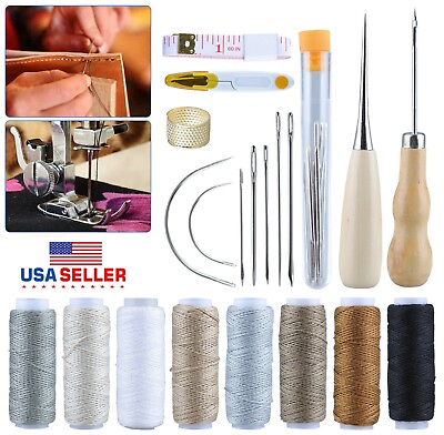 #ad 29× Leather Waxed Thread Stitching Needles Awl Hand Tools Kit DIY Sewing Craft $9.88