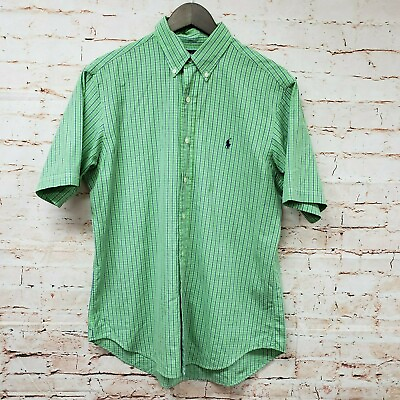 #ad Ralph Lauren Mens Button Up Shirt Classic Fit Sz M Green Striped Short Sleeve $11.24