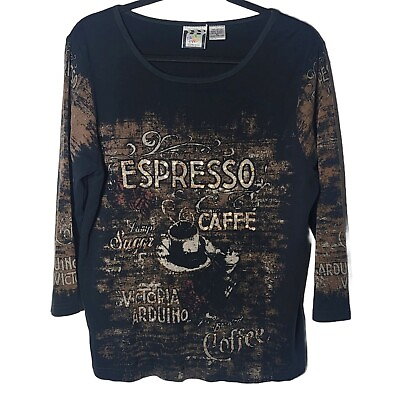 #ad Take Two Womens Espresso Cafe Coffee Beaded Sequin Embellished Shirt XL Euro $16.20