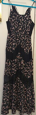 #ad Candies JRS Medium Long Black Lace Floral Maxi Dress Lined Keyhole Pink $19.95