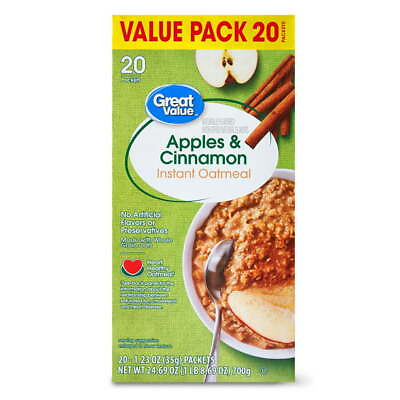 #ad Great Value Instant Oatmeal Apples amp; Cinnamon 100% Whole Grain 1.23 Oz 20 Pack $5.90