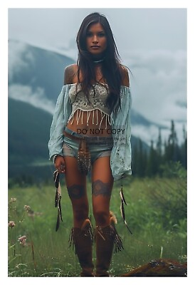 #ad GORGEOUS YOUNG NATIVE AMERICAN LADY IN MOUNTAIN 4X6 FANTASY PHOTO $7.97
