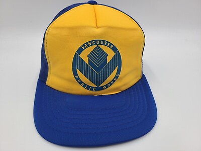 #ad Vintage Vancouver Public Works Mesh Trucker Snapback Hat Cap Canada Yellow Blue $19.99