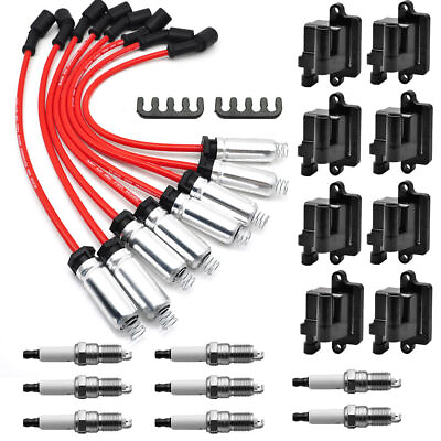 #ad 8 Pack Square Ignition Coil amp; Spark Plug Wire For Chevy GMC 4.8L 5.3L 6.0L 8.1L $105.99