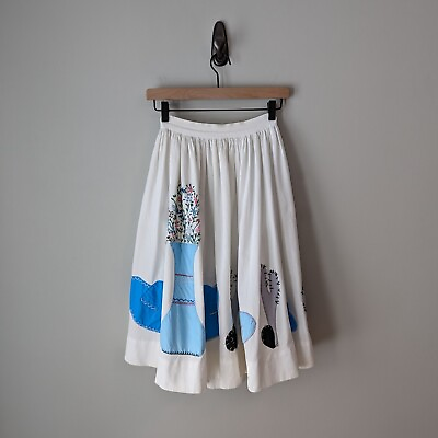 #ad Vintage Mexican Circle Skirt Handmade Novelty Applique Womens XXS $24.99