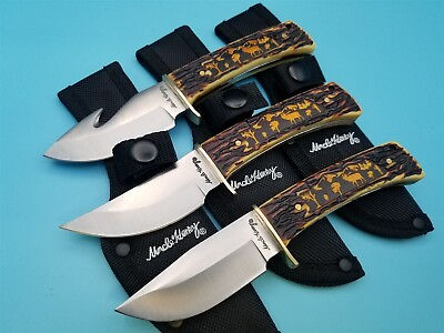 #ad Uncle Henry Limited Edition Knife Gift Set Elk Art Handle Fixed Blade 3 Piece $41.99