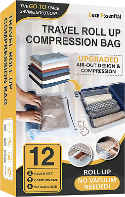 #ad 12 Travel Compression Bags Vacuum Packing Roll Up Space Saver Bags For Luggage $23.94
